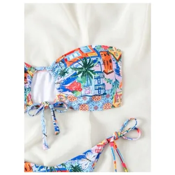 MakeMeChic Strapless Floral Cut Out 2 Piece Bikini Set