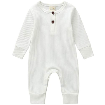 Kuriozud Newborn Infant Unisex Baby Boy Girl Button Solid Romper Bodysuit One Piece Jumpsuit Outfits Clothes (Long Sleeve one Piece White, 0-3 Months)