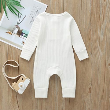 Kuriozud Newborn Infant Unisex Baby Boy Girl Button Solid Romper Bodysuit One Piece Jumpsuit Outfits Clothes (Long Sleeve one Piece White, 0-3 Months)