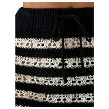 WDIRARA Women's Striped Crochet Drawstring Beach Cover Up Skirt Hollow Out Bathing Suit Summer Swimsuit Cover Ups Multicolor Small