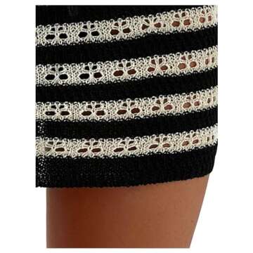 WDIRARA Women's Striped Crochet Drawstring Beach Cover Up Skirt Hollow Out Bathing Suit Summer Swimsuit Cover Ups Multicolor Small