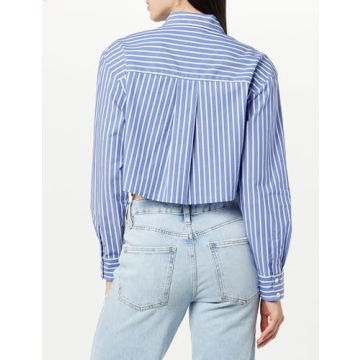 Isadora Cropped Poplin Shirt for Women - Blue Stripes
