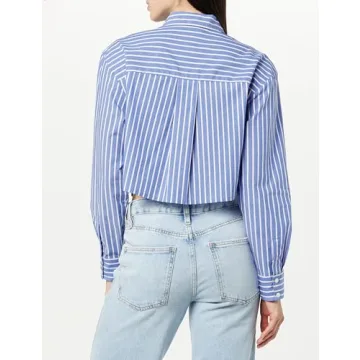 Isadora Cropped Poplin Shirt for Women - Blue Stripes