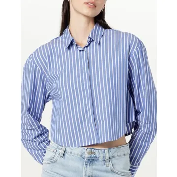 Isadora Cropped Poplin Shirt for Women - Blue Stripes