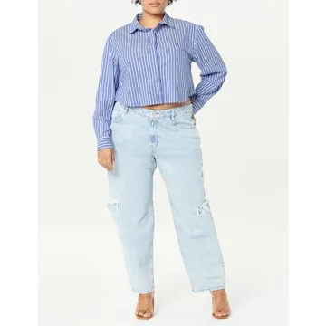 Isadora Cropped Poplin Shirt for Women - Blue Stripes