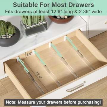 FUNIZE Expandable Drawer Dividers 4 Pack, 2.36" High, 12.6-22.8 Clear Drawer Organizers for Utensils, Clothes, Adjustable Kitchen Drawers Separators in Dresser, Bedroom, Bathroom, Office Storage