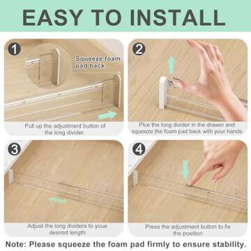 FUNIZE Expandable Drawer Dividers 4 Pack, 2.36" High, 12.6-22.8 Clear Drawer Organizers for Utensils, Clothes, Adjustable Kitchen Drawers Separators in Dresser, Bedroom, Bathroom, Office Storage