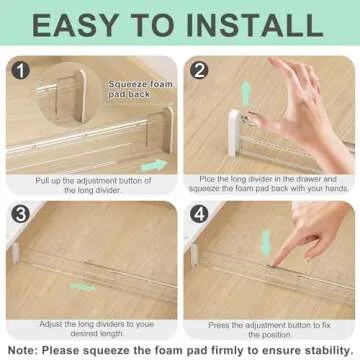 FUNIZE Expandable Drawer Dividers 4 Pack, 2.36" High, 12.6-22.8 Clear Drawer Organizers for Utensils, Clothes, Adjustable Kitchen Drawers Separators in Dresser, Bedroom, Bathroom, Office Storage