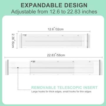 FUNIZE Expandable Drawer Dividers 4 Pack, 2.36" High, 12.6-22.8 Clear Drawer Organizers for Utensils, Clothes, Adjustable Kitchen Drawers Separators in Dresser, Bedroom, Bathroom, Office Storage