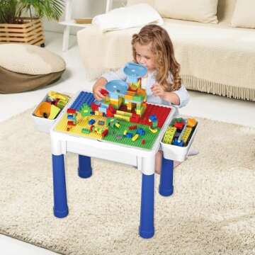 PicassoTiles Kids Activity Center Play Table & Study Desk Set Sandbox Water Tight Container Storage ...