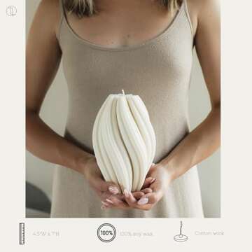 LAWA Swirl Candle - Large Beautiful Handmade Pillar Scented Soy Wax Twirl Candle Elegant Bubble Aesthetic Candle Housewarming Gift Home Room Shelf Decor Idea Spiral Candle White (Large)