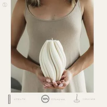 LAWA Swirl Candle - Large Beautiful Handmade Pillar Scented Soy Wax Twirl Candle Elegant Bubble Aesthetic Candle Housewarming Gift Home Room Shelf Decor Idea Spiral Candle White (Large)