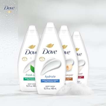 Dove Body Wash Variety 6-Pack – Hydrate, Gentle Pamper, Fresh Care, and Silky Velvet, 15.22 Oz Ea