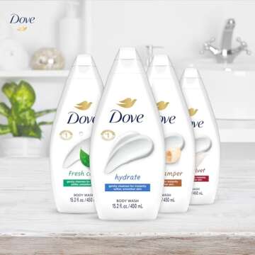 Dove Body Wash Variety 6-Pack – Hydrate, Gentle Pamper, Fresh Care, and Silky Velvet, 15.22 Oz Ea
