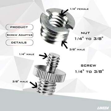 Niewalda 1/4 Inch Male to 3/8 Inch Female Tripod Screw Adapter 3/8 to 1/4 Tripod Adapter Mount Screw...