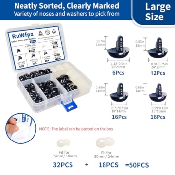 RuWfpz Safety Noses for Crochet - 50 Pack of 15-30mm Noses