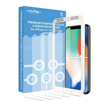 [4 Pack] Screen Protector for iPhone X, XS, 11 Pro, Beam Electronics Tempered Glass - 99% Touch Accu...