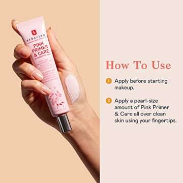 Erborian – Pink Primer & Care Multifunctional Facial Cream Balm - Primer Sets Makeup, Pore Minimizing, Skin Moisturizing and Smoothing Effects for All Skin Types - Korean Skincare - 1.5 fl. oz.