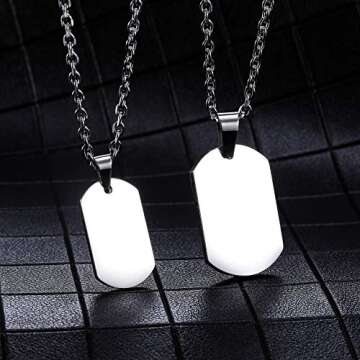 MeMeDIY Personalized Dog Tag Necklace Engraving Photo/Name/Date/Calendar Customized with Picture Pendant Necklace for Men Women Couples Memorial Stainless Steel Love Jewelry (Silver Color)