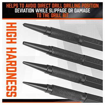 4-Piece Nail Setter Punch & Center Punch Set, Precise Marking, Enhanced Grip, Versatile Usage, Professional Woodworking & Carpentry Tool Kit