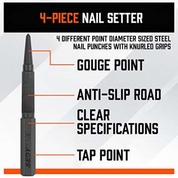 4-Piece Nail Setter Punch & Center Punch Set, Precise Marking, Enhanced Grip, Versatile Usage, Professional Woodworking & Carpentry Tool Kit