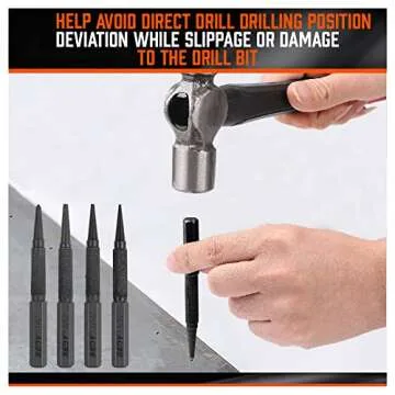 4-Piece Nail Setter Punch & Center Punch Set, Precise Marking, Enhanced Grip, Versatile Usage, Professional Woodworking & Carpentry Tool Kit