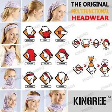 KINGREE Headband Neck Gaiter Head Wrap Headwear Face Mask Magic Scarf Bandana for Men and Women
