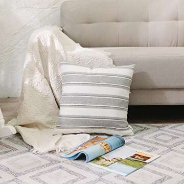 NATUS WEAVER Stripe Pillow Case Soft Faux Linen Decorative Throw Cushion Cover Pillowcase with Hidden Zipper for Sofa Bedroom 18" x 18" 2 Piece