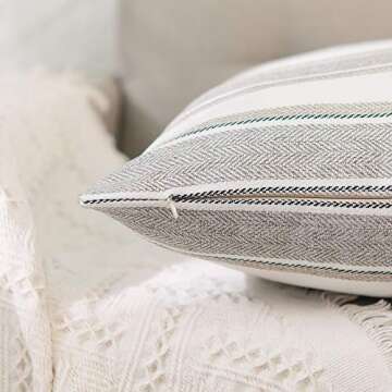 NATUS WEAVER Stripe Pillow Case Soft Faux Linen Decorative Throw Cushion Cover Pillowcase with Hidden Zipper for Sofa Bedroom 18" x 18" 2 Piece