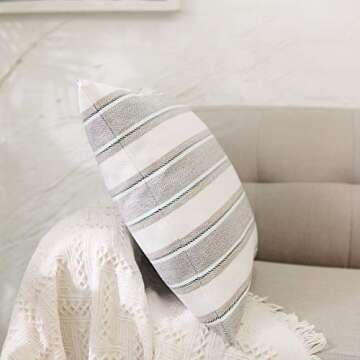 NATUS WEAVER Stripe Pillow Case Soft Faux Linen Decorative Throw Cushion Cover Pillowcase with Hidden Zipper for Sofa Bedroom 18" x 18" 2 Piece