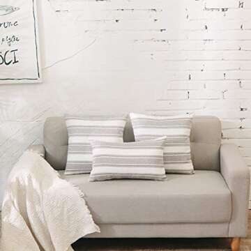 NATUS WEAVER Stripe Pillow Case Soft Faux Linen Decorative Throw Cushion Cover Pillowcase with Hidden Zipper for Sofa Bedroom 18" x 18" 2 Piece