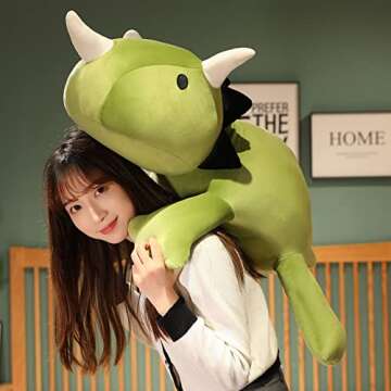 SQEQE Weighted Dinosaur Plush, Anxiety Stuffed Animals, Dinosaur Plushie Dino Throw Pillows for Kids Adults Green 9.8 Inch, 0.8 lbs