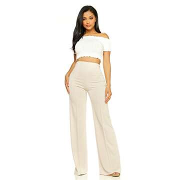 Cemi Ceri Women's High Waist Bell Bottom Flare Pants, Small, Nude