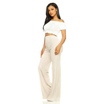 Cemi Ceri Women's High Waist Bell Bottom Flare Pants, Small, Nude