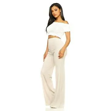 Cemi Ceri Women's High Waist Bell Bottom Flare Pants, Small, Nude