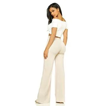 Cemi Ceri Women's High Waist Bell Bottom Flare Pants, Small, Nude