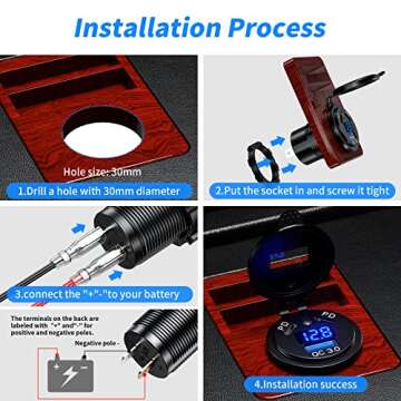 KEWIG 2Pcs 12V USB Outlet Quick Charge 3.0 USB Charger Socket & Dual PD Type - C Ports, USB Cigarett...
