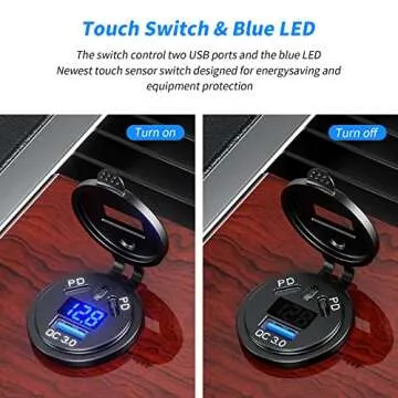 KEWIG 2Pcs 12V USB Outlet Quick Charge 3.0 USB Charger Socket & Dual PD Type - C Ports, USB Cigarette Lighter Socket with ON/Off Switch & Voltmeter, Waterproof Car Chagrer for Car Boat Marine RV Golf