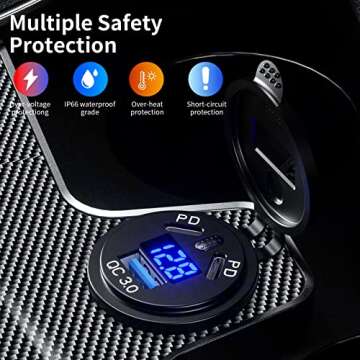 KEWIG 2Pcs 12V USB Outlet Quick Charge 3.0 USB Charger Socket & Dual PD Type - C Ports, USB Cigarette Lighter Socket with ON/Off Switch & Voltmeter, Waterproof Car Chagrer for Car Boat Marine RV Golf