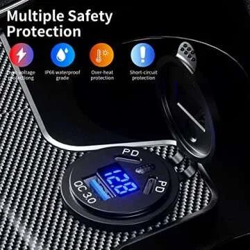 KEWIG 2Pcs 12V USB Outlet Quick Charge 3.0 USB Charger Socket & Dual PD Type - C Ports, USB Cigarette Lighter Socket with ON/Off Switch & Voltmeter, Waterproof Car Chagrer for Car Boat Marine RV Golf