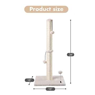 MECOOL 34” Tall Cat Scratching Post Premium Basics Kitten Scratcher Sisal Scratch Posts Trees with Hanging Ball for Indoor Cats, Beige