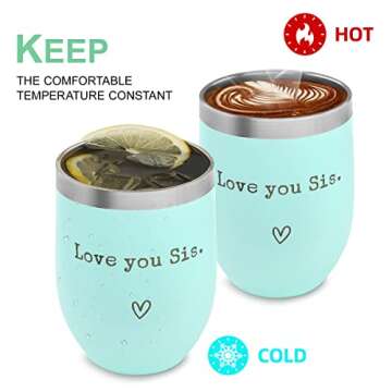 Sister Gifts from Sister - I Love You Sis - Sister Gifts for Birthday - Graduation Gifts Thanksgiving Christmas Gifts for Sister - 12oz Coffee Cup(Mint)