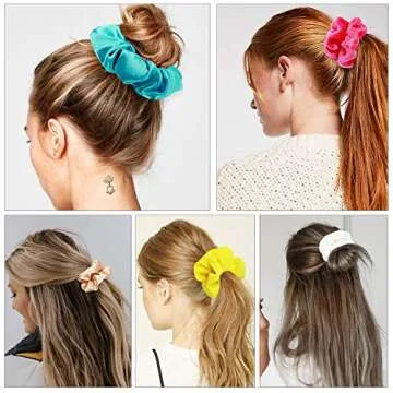 KVANT 70 Pack Hair Scrunchies Hair Ties Elastic Hair Bands Scrunchy Hair Accessories for Women or Girls - 10 Solid Colored Chiffon, 10 Flowered Chiffon, 20 Solid Colored Velvet, 30 Solid Colored Satin