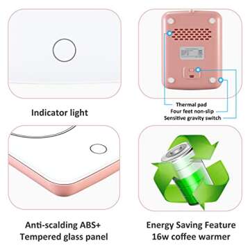 Misby Mug Warmer, Coffee Warmer for Desk Auto Shut Off Coffee Lovers Gift Ideas, Smart Coffee Cup Warmer with Gravity-Induction Coffee Mug Warmer for Desk Use Keep Beverages Coffee Warmer (Pink)