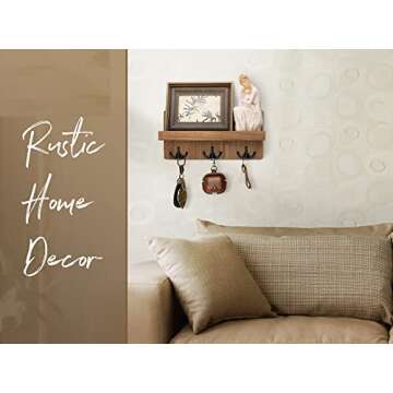 Rebee Vision Farmhouse Key Holder for Wall with Shelf: Decorative Mail Organizer and Key Rack Wall M...