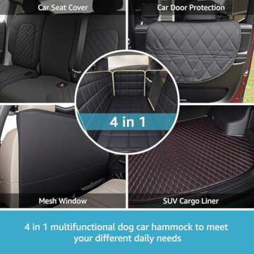 Lassie Dog Hammock for Car, Compatible with 2020-2025 Tesla Model Y Dog Seat Covers,Dog Car Seat Cover for Back Seat with 4 Headrests and 2 Seat Belts, 100% Waterproof Pet Seat Protector for Dogs