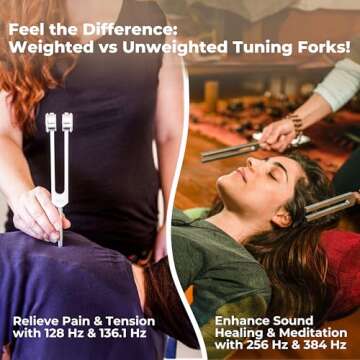 Tuning Forks for Healing Set (128Hz, 136.1Hz, 256Hz, 384Hz) - Weighted & Unweighted Tuning Forks with Reflex Hammer - Chakra Sound Therapy Instruments with a Bag, Healing Gifts for Women & Meditation