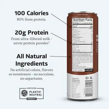 Slate Milk - High Protein Milk Shake - Classic Chocolate - Lactose Free, 20g Protein, 1g Sugar, 100 Calories, 2g Net Carbs, No Added Sugar - Natural, Breakfast Boost, Post Workout - 11 fl oz, 12 Cans