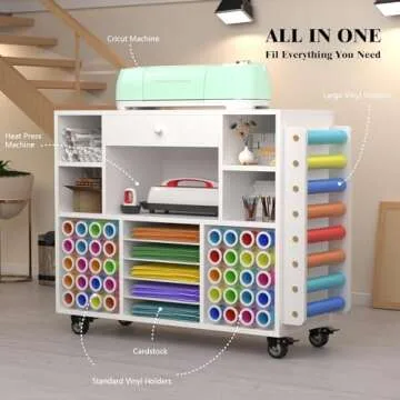 Craft Storage Cart with Large Drawer & Vinyl Roll Holder