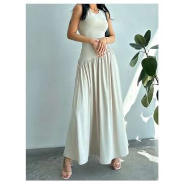 SHENHE Women's Sleeveless Drop Waist Ruched Maxi Dress Elegant A Line Flowy Asymmetrical Long Tank Dress Apricot Small